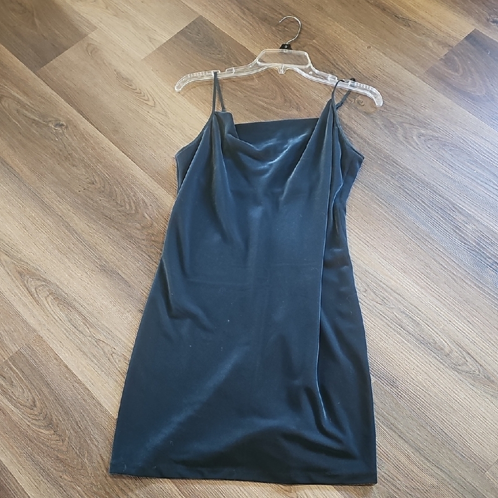 Banana Republic Black Satin Cowl-Neck Spaghetti-Strap Mini Dress